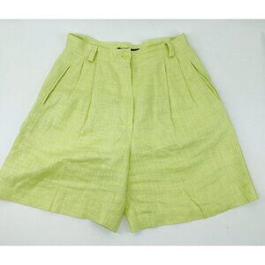 Andrea Jovine Women 100% Linen Shorts 8 High Rise Lime Green Yellow Neon 80s